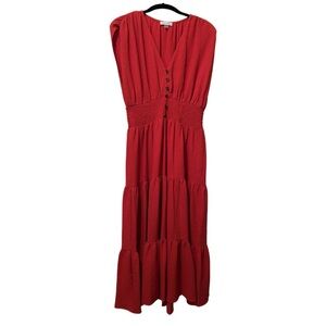 Calvin Klein Clay Orange Gauze V-Neck Dress